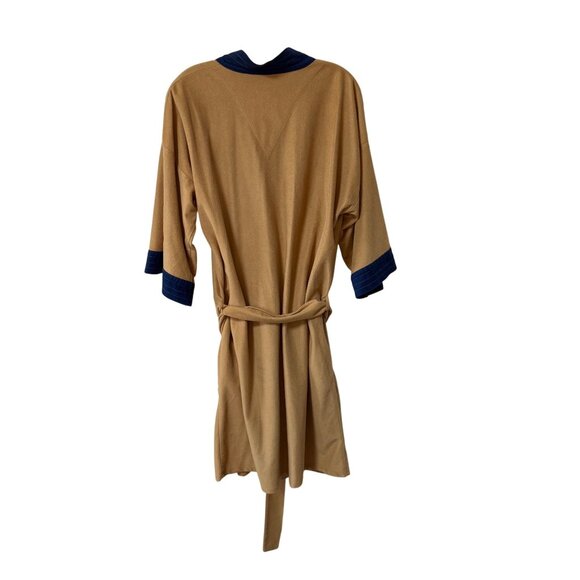 Van Heusen Mens Robe VTG 70s Velour Tan Blue Pockets One Size Swanky Kimono Styl - Picture 13 of 13
